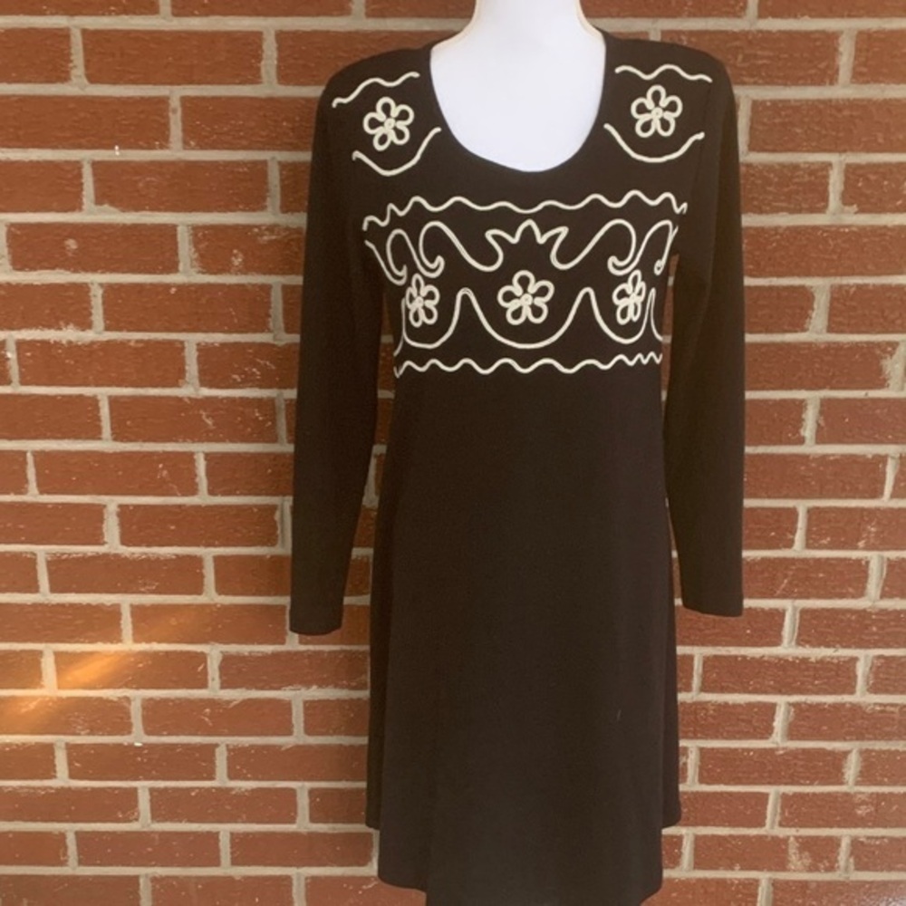 Liz Claiborne Black Dress with Cream Floral Accents